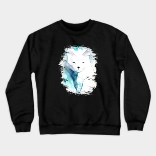 White Fox Wild Animal Nature Watercolor Art Painting Crewneck Sweatshirt